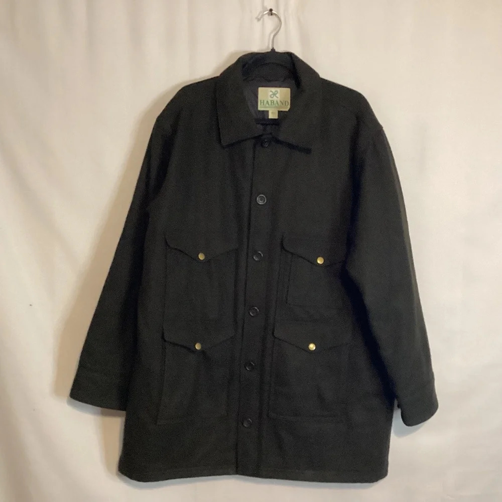 HABAND jacket men’s SZ L dark olive green classic wool  gorpcore utility…